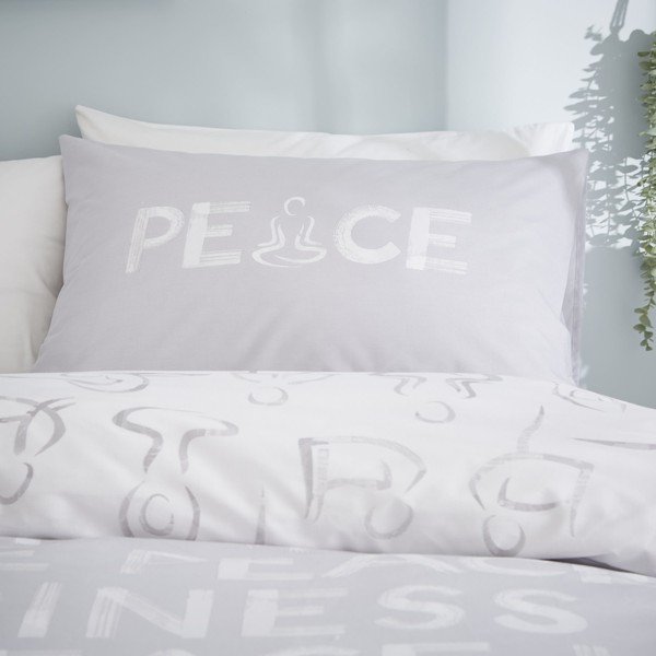 Biancheria da letto matrimoniale bianca-grigia 200x200 cm Peace and Yoga - Catherine Lansfield-image-3