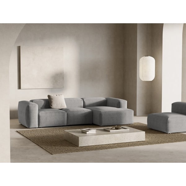 Divano angolare grigio chiaro (con penisola a destra/con chaise lounge) con rivestimento in velluto a coste Bergamo – Cosmopolitan Design-image-1