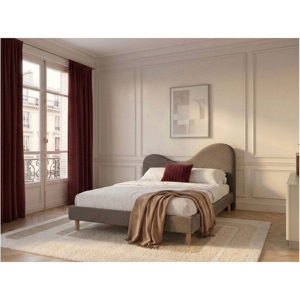 Letto matrimoniale imbottito marrone imbottito con rete inclusa 160x200 cm Celina – Bobochic Paris-image-1