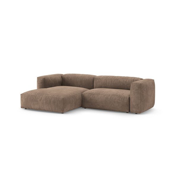 Divano angolare componibile beige allungabile (con penisola a sinistra/con chaise lounge) con rivestimento in velluto – Micadoni -image-4