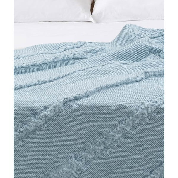 Copriletto in cotone blu per letto matrimoniale 200x220 cm Trenza - Oyo Concept