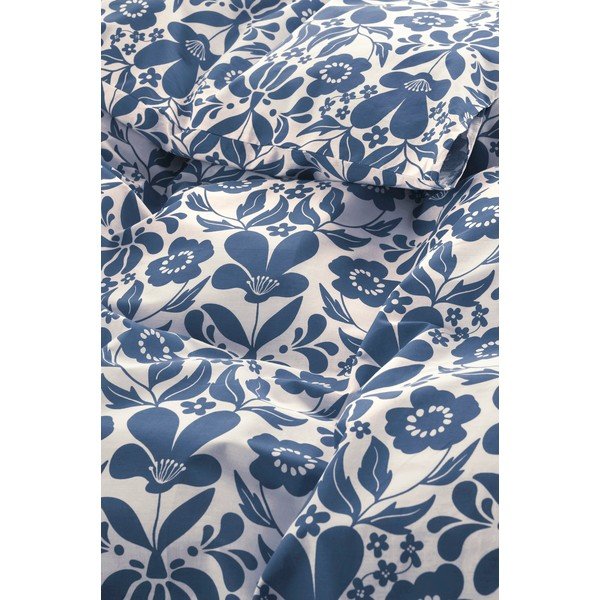 Set copripiumino e federa blu scuro/color crema in cotone organico per letto singolo 140x200 cm Selja – Jotex-image-2