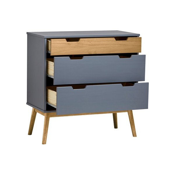 Cassettiera grigia in legno di pino massiccio, altezza 82 cm Baku - Marckeric-image-3