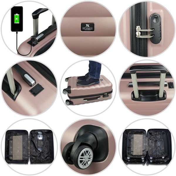 Sada 3 červených cestovních kufrů na kolečkách s USB porty a příručního kufříku My Valice RESSO Travel Set-image-4