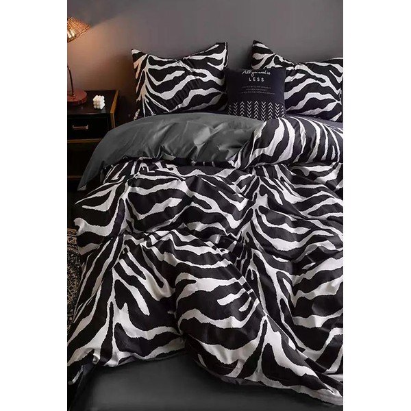Biancheria da letto in cotone bianco e nero per letto matrimoniale/letto allungato con lenzuolo 200x220 cm - Mila Home-image-4