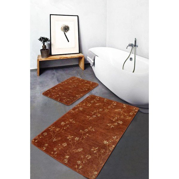 Set di tappetini per il bagno marroni in velluto 2 pz 60x100 cm – Mila Home-image-1