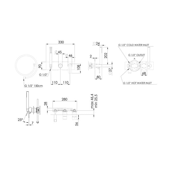 Rubinetto per doccia in argento lucido da incasso (con due uscite) Pax – Sapho-image-1