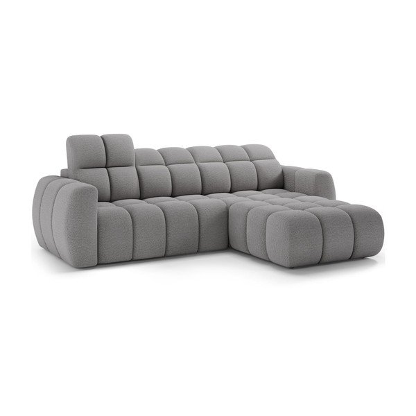 Divano angolare grigio (con penisola a destra/con chaise lounge) con rivestimento in bouclé Fanito – ELTAP-image-2