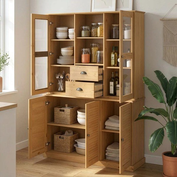 Credenza colore naturale chiaro in pino massiccio 127x180x38 cm Edith – Støraa-image-2