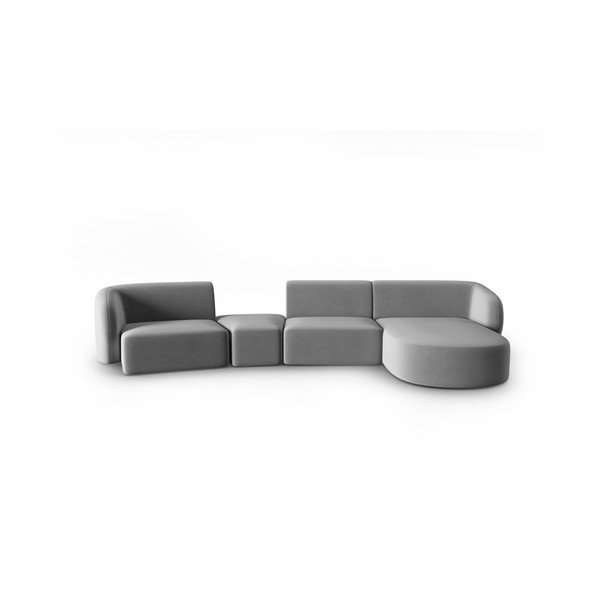 Divano angolare grigio (con penisola a destra/con chaise lounge) con rivestimento in velluto Paolo – Milo Casa