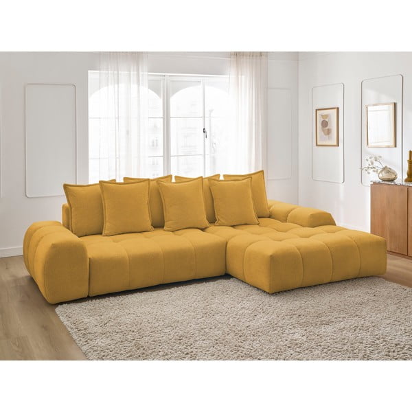 Divano angolare color senape allungabile e con contenitore (penisola a destra/chaise lounge) con rivestimento in ciniglia Everest – Bobochic Paris-image-1