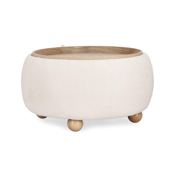 Poggiapiedi color crema con rivestimento in bouclé Irisha – Bizzotto-image-2