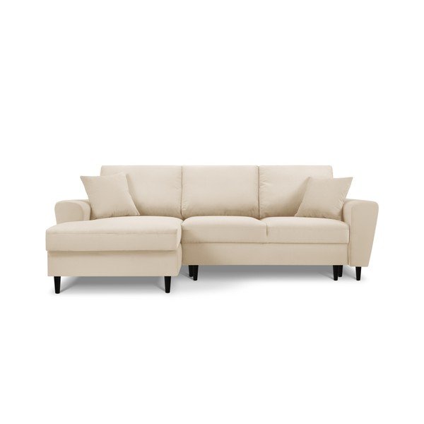 Divano angolare beige allungabile e con contenitore (con penisola a sinistra/con chaise lounge) con rivestimento in velluto a coste Kyoto – Cosmopolitan Design