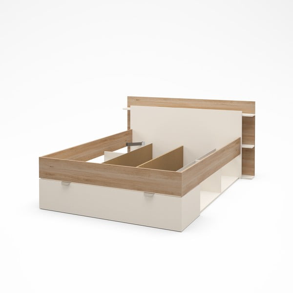 Letto matrimoniale effetto rovere con contenitore senza griglia in colore bianco e naturale 140x190 cm Albo - Marckeric-image-3