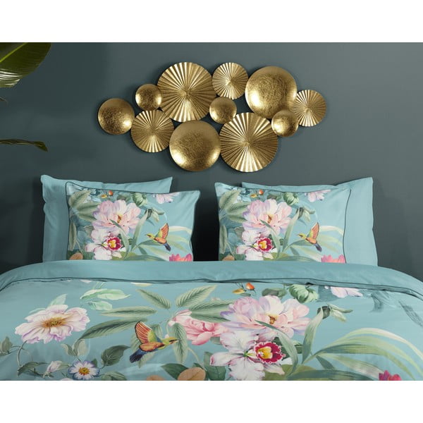 Set copripiumino e federa blu in raso di cotone per letto singolo ed esteso 140x220 cm Fungi – Descanso-image-2