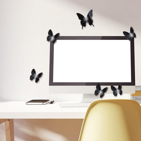 Set di 12 adesivi murali neri 3D Farfalle da parete - Ambiance