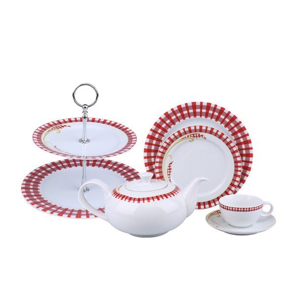 Porcelánová sada Červený čtverec, 24 ks