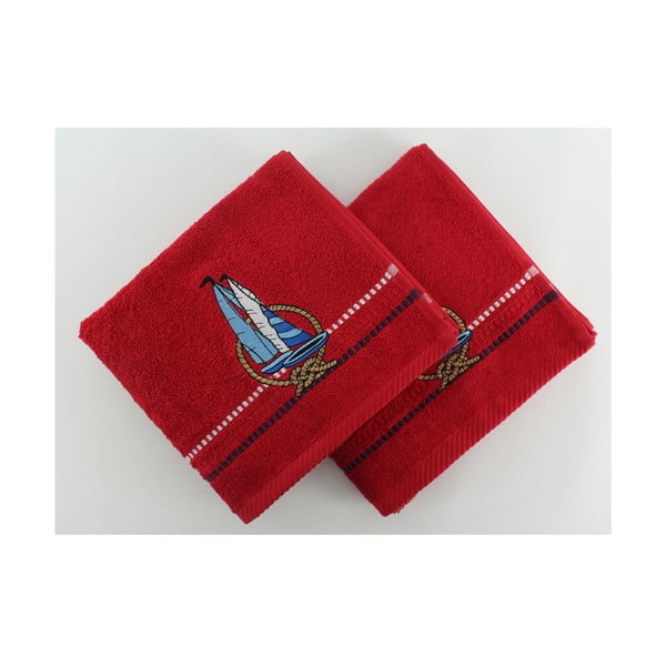 Asciugamani in cotone rosso in set da 2 50x90 cm - Foutastic