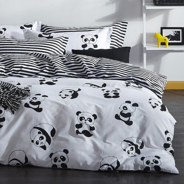 Set copripiumino e federa da bambini bianco e nero per letto matrimoniale 200x200 cm Panda – Mijolnir-image-1