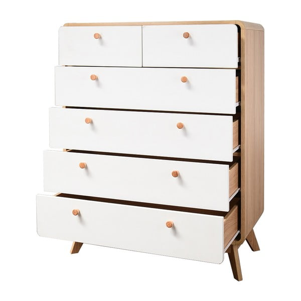 Cassettiera alta bianca con effetto rovere 81x104 cm Caitlin - Støraa-image-4