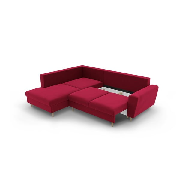 Divano angolare rosso allungabile e con contenitore (con penisola a sinistra/a L) con rivestimento in velluto Kyoto – Cosmopolitan Design-image-3