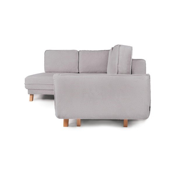 Divano angolare grigio chiaro allungabile/con contenitore (con penisola a destra/a L) con rivestimento in velluto a coste Tori – Bonami Selection-image-4