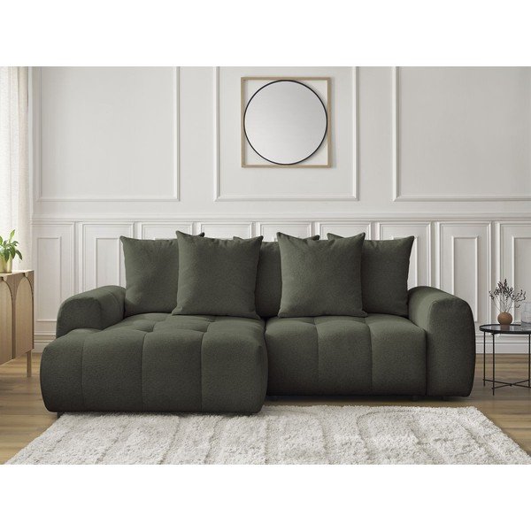 Divano angolare color kaki allungabile/con contenitore (con penisola a sinistra/con chaise lounge) con rivestimento in ciniglia Roxelane – Bobochic Paris-image-1