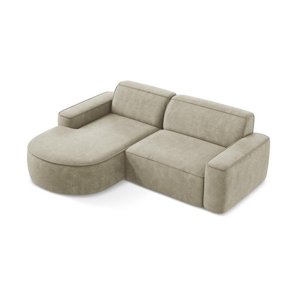Divano angolare beige (con penisola a sinistra/con chaise lounge) con rivestimento in ciniglia Omao – Makamii-image-2