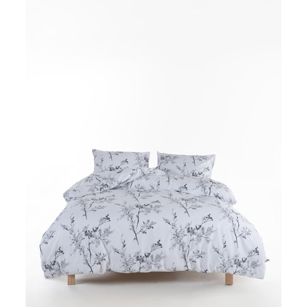 Set copripiumino e federa bianco/grigio in cotone renforcé per letto singolo 140x200 cm White Floral – Mila Home Luxury