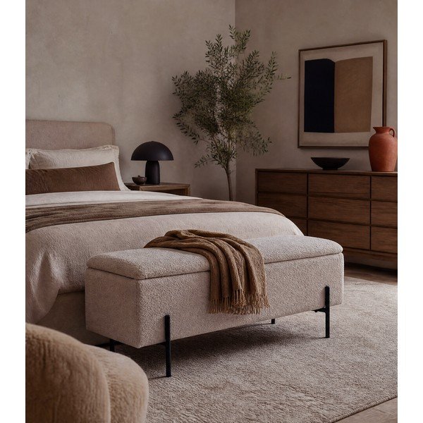Panca beige in tessuto bouclé Watford - House Nordic-image-1