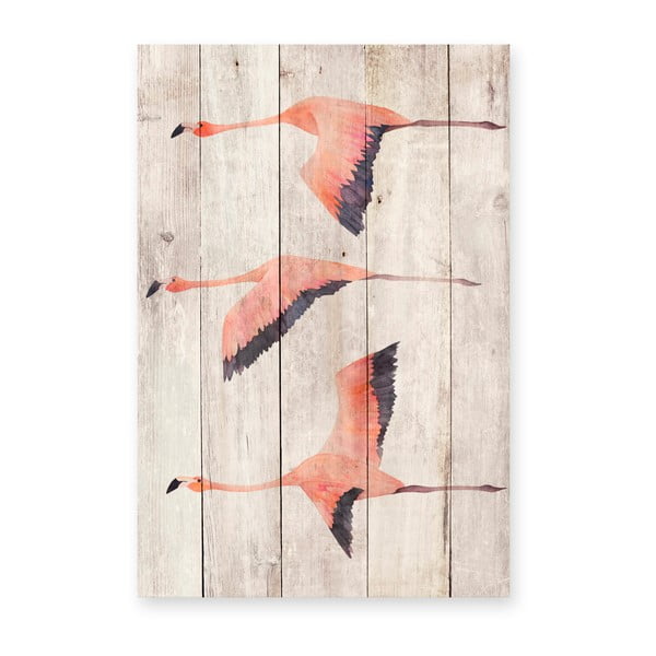 Decorazione da parete in legno di pino, 60 x 40 cm Flying Flamingo - Madre Selva