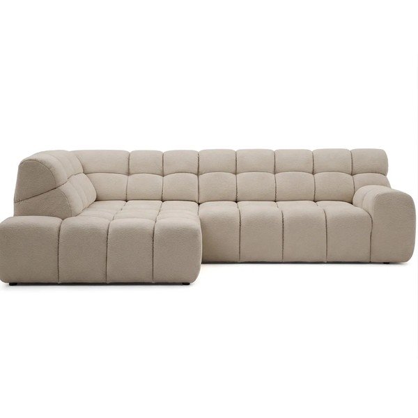 Divano angolare beige allungabile/con movimento relax elettrico (con penisola a sinistra/a L) Andre – Bobochic Paris