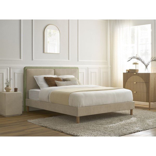 Letto matrimoniale imbottito beige imbottito con rete inclusa 180x200 cm Mara – Bobochic Paris-image-1