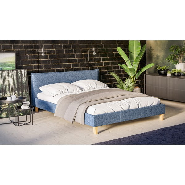 Letto matrimoniale imbottito blu con griglia 160x200 cm Tina - Ropez-image-2