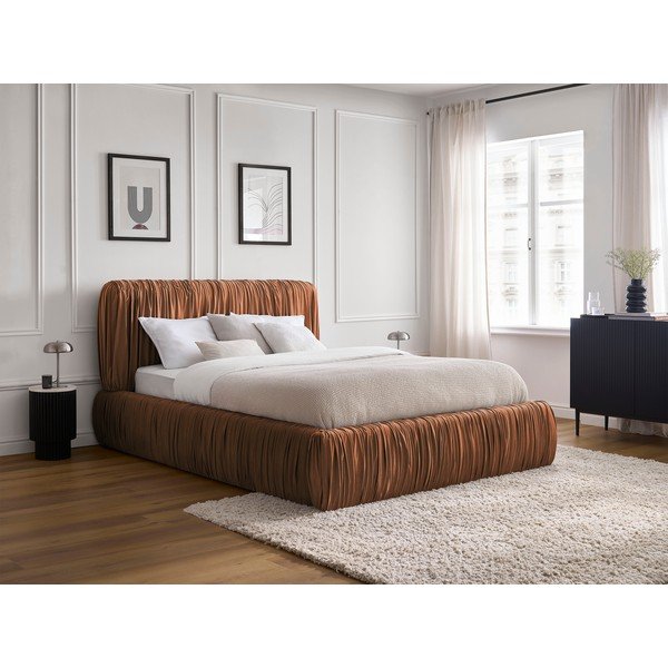 Letto matrimoniale arancione imbottito con spazio contenitivo con rete inclusa 160x200 cm Blair – Bobochic Paris-image-1