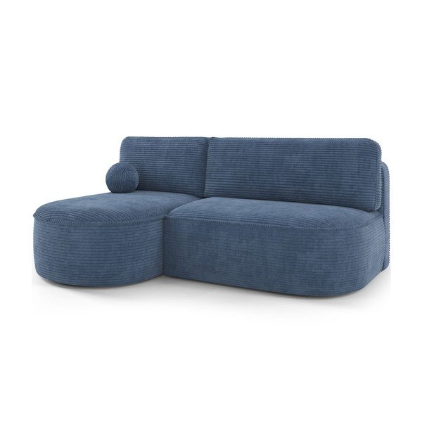 Divano angolare blu scuro allungabile/con contenitore (con penisola a sinistra/con chaise lounge) con rivestimento in velluto a coste Livosa – ELTAP
