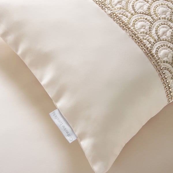 Set copripiumino e federa beige in microsatinato per letto matrimoniale e per letto esteso 230x220 cm Deco Sequin – Catherine Lansfield-image-4