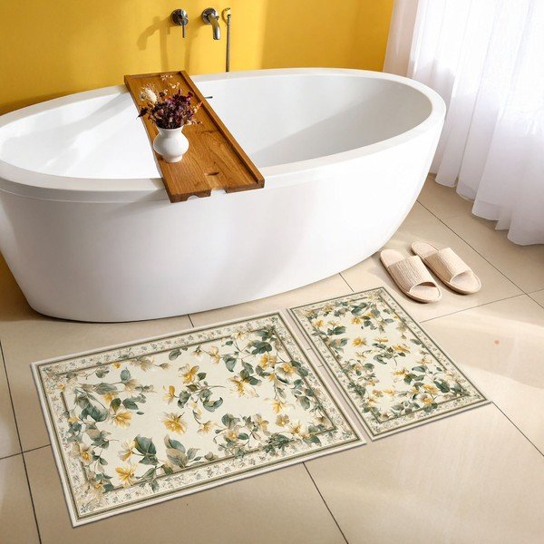 Set di tappetini per il bagno beige 2 pz 60x100 cm – Foutastic-image-2