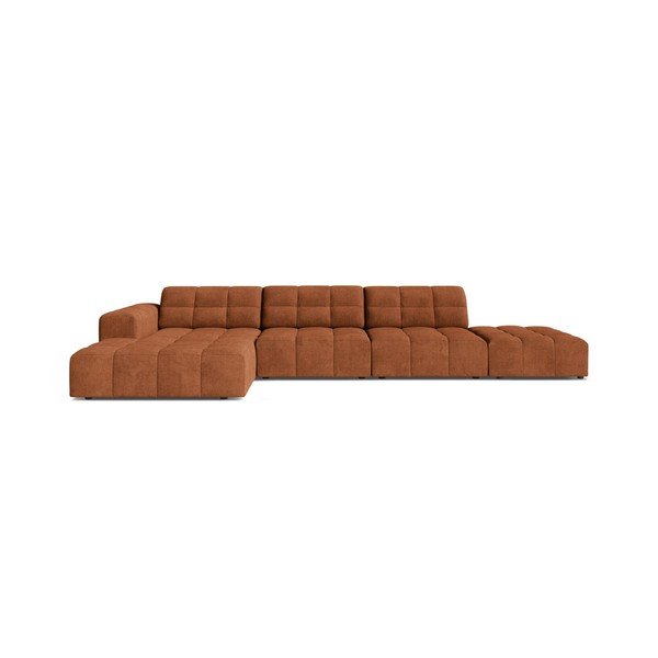 Divano angolare color terracotta (con penisola a sinistra/con chaise lounge) con rivestimento in ciniglia Chicago – Cosmopolitan Design