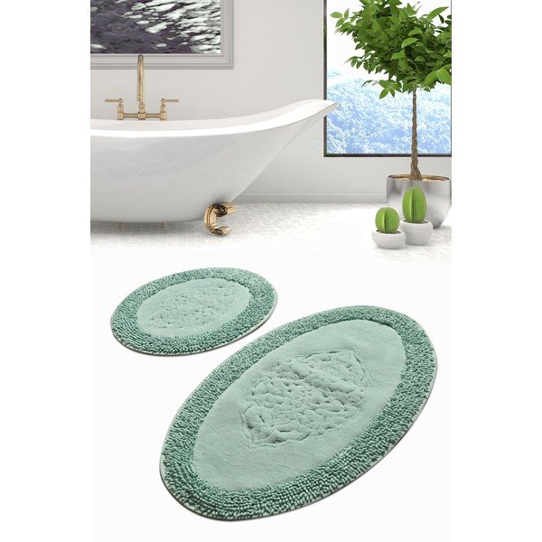 Tappetini da bagno verde chiaro in set da 2 100x60 cm Piante - Foutastic-image-1