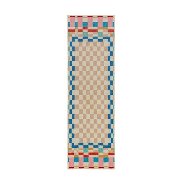 Passatoia in misto lana 80x300 cm Checkered Border – Flair Rugs