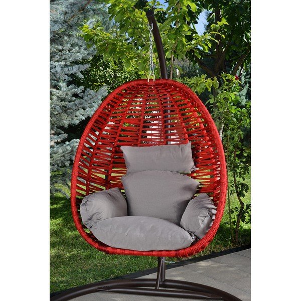 Sedia da giardino sospesa rosso-grigio Findik - Floriane Garden-image-3