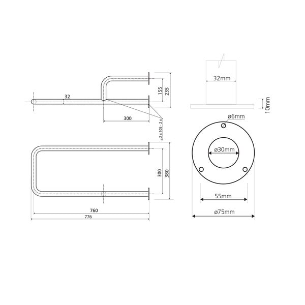 Maniglia a muro in acciaio inox per bagno 78 cm Handicap Right - Sapho-image-2