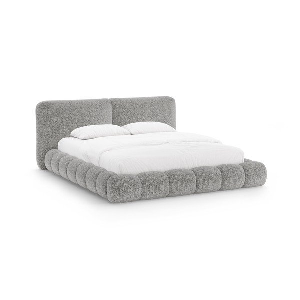 Letto matrimoniale imbottito grigio con contenitore con rete inclusa 160x200 cm Solange – Micadoni 