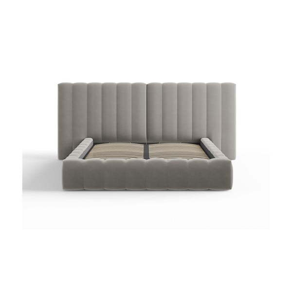 Letto matrimoniale imbottito grigio con contenitore e griglia 160x200 cm Gina - Milo Casa-image-2