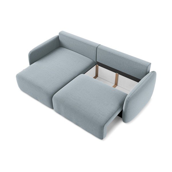 Divano angolare blu allungabile/con contenitore (con penisola a sinistra/con chaise lounge) con rivestimento in velluto Kalena – Makamii-image-4