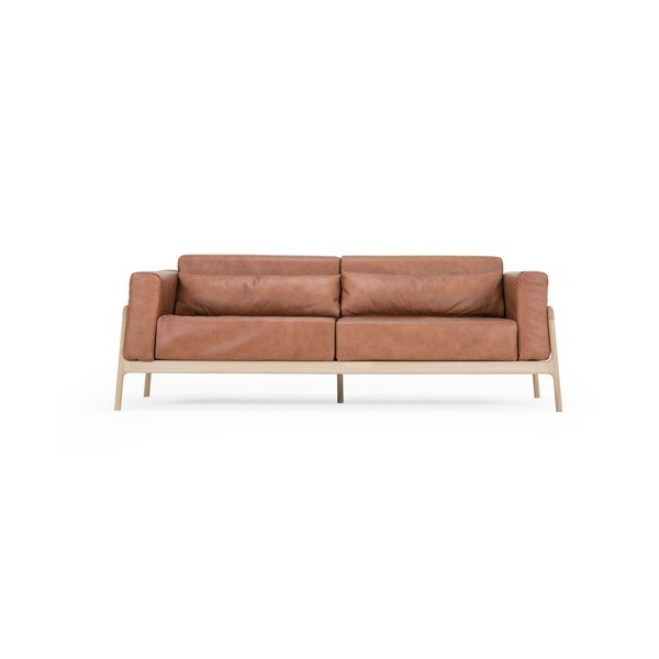 Divano in pelle di bufalo marrone cognac con struttura in rovere massiccio, 210 cm Fawn - Gazzda