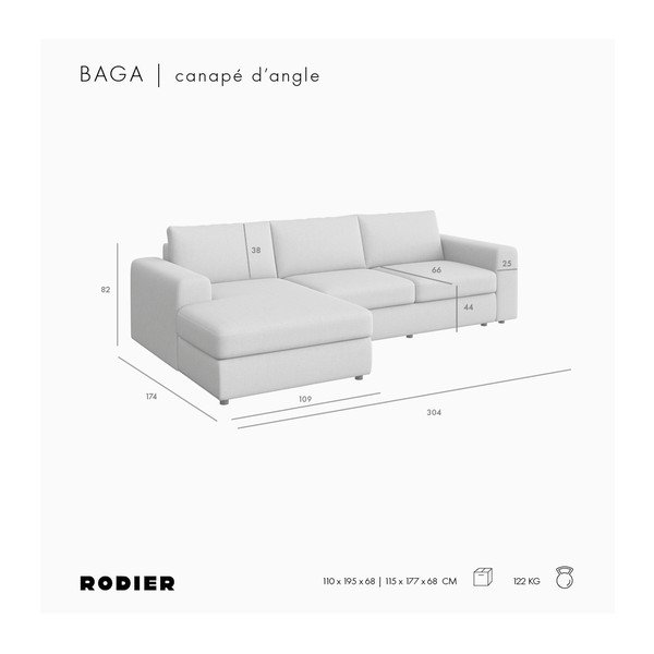 Divano angolare beige (con penisola a sinistra e chaise lounge) rivestito in velluto Baga – Rodier-image-4