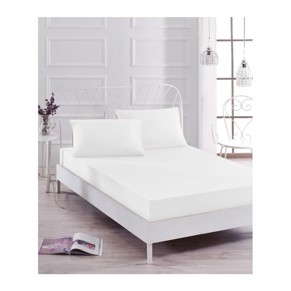 Set di lenzuola e federe elastiche bianche per letto singolo Basso Blanco, 100 x 200 cm - Mijolnir
