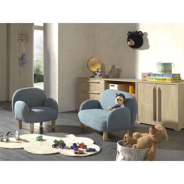 Poltrona per bambini blu con rivestimento in bouclé Rocky – Vipack-image-1